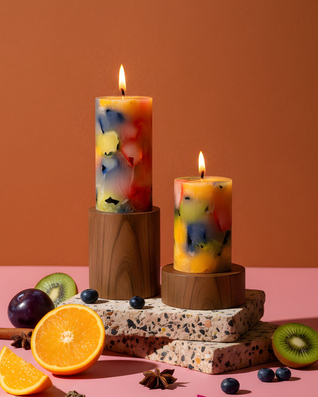 Premium Artistic Mosaic Pillar Candle Set of 2 – Sparkling Cocktail