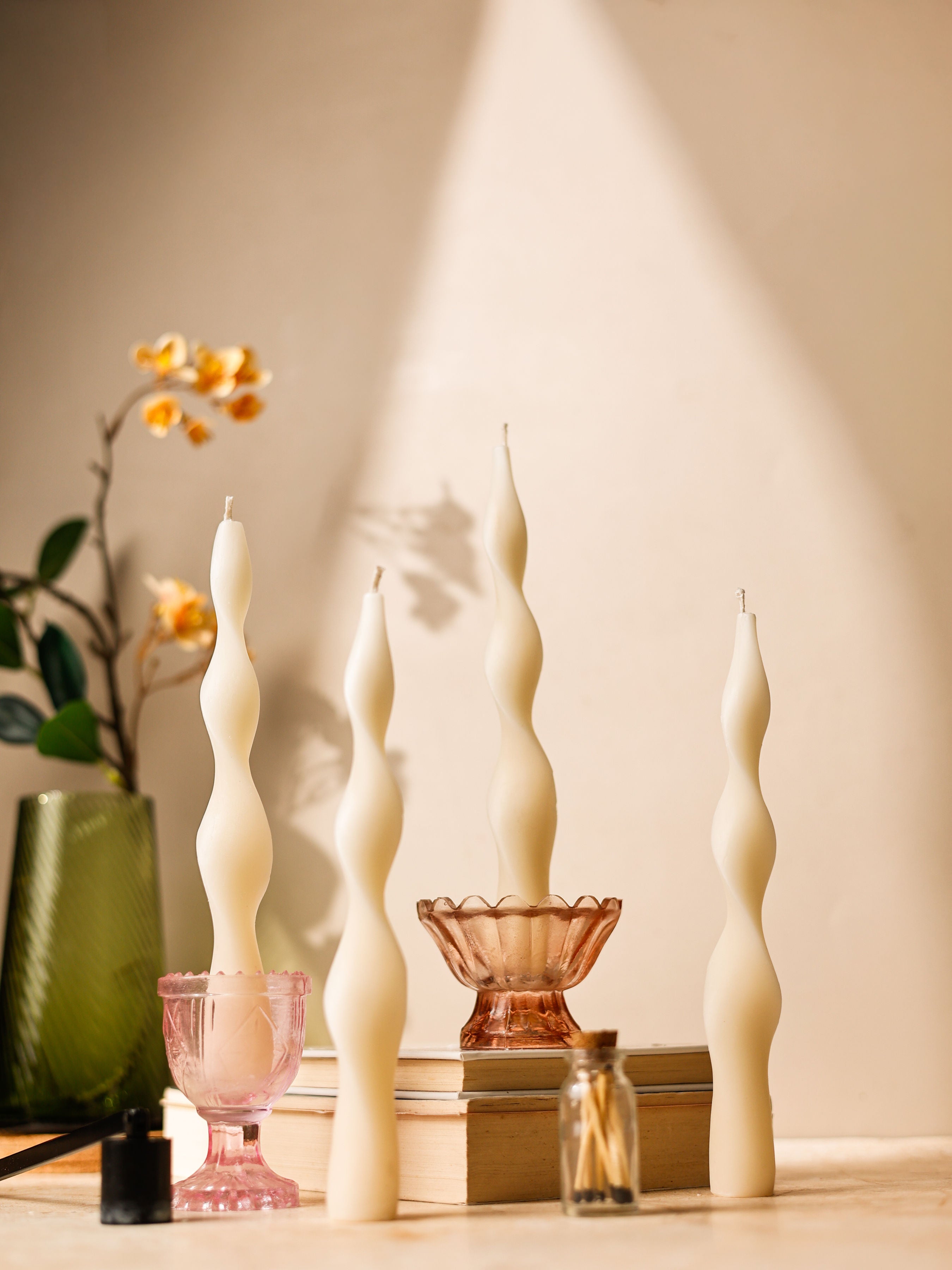 Vanilla Cashmere – Twisted Taper Candles (Set of 4) | Soft Vanilla