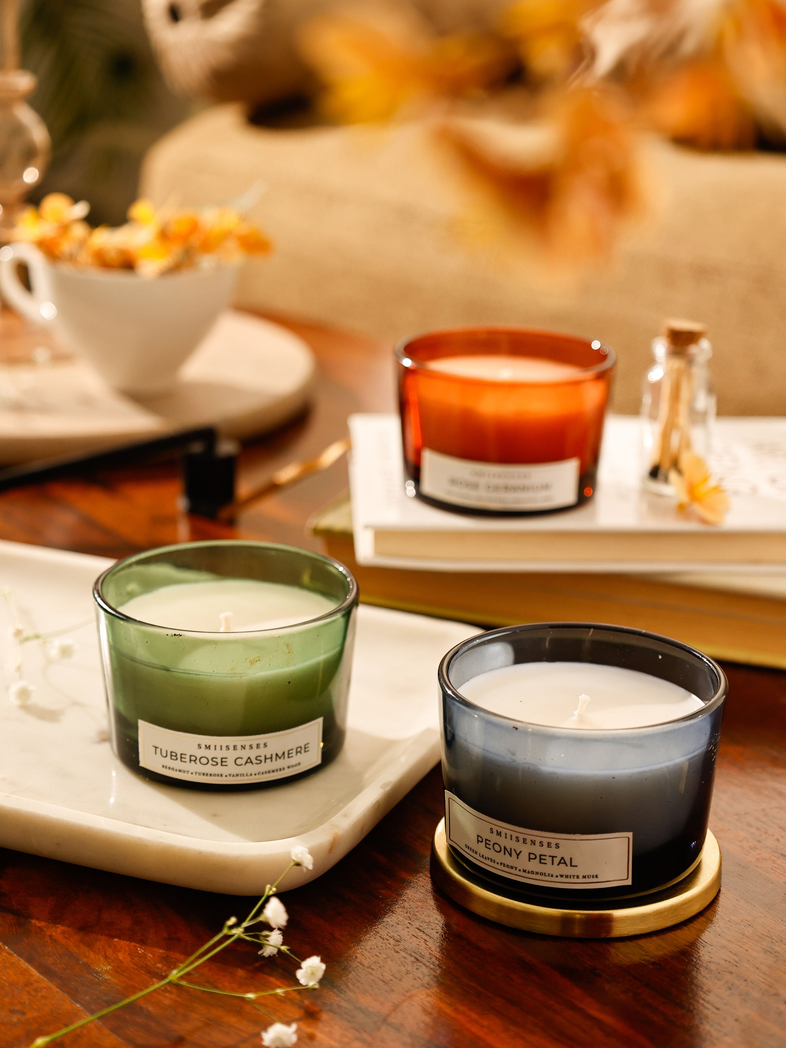 Jardin de Paris Candle Box (Set of 3) with Intricate Jaali lid | Peony Petal, Tuberose Cashmere & Rose Geranium