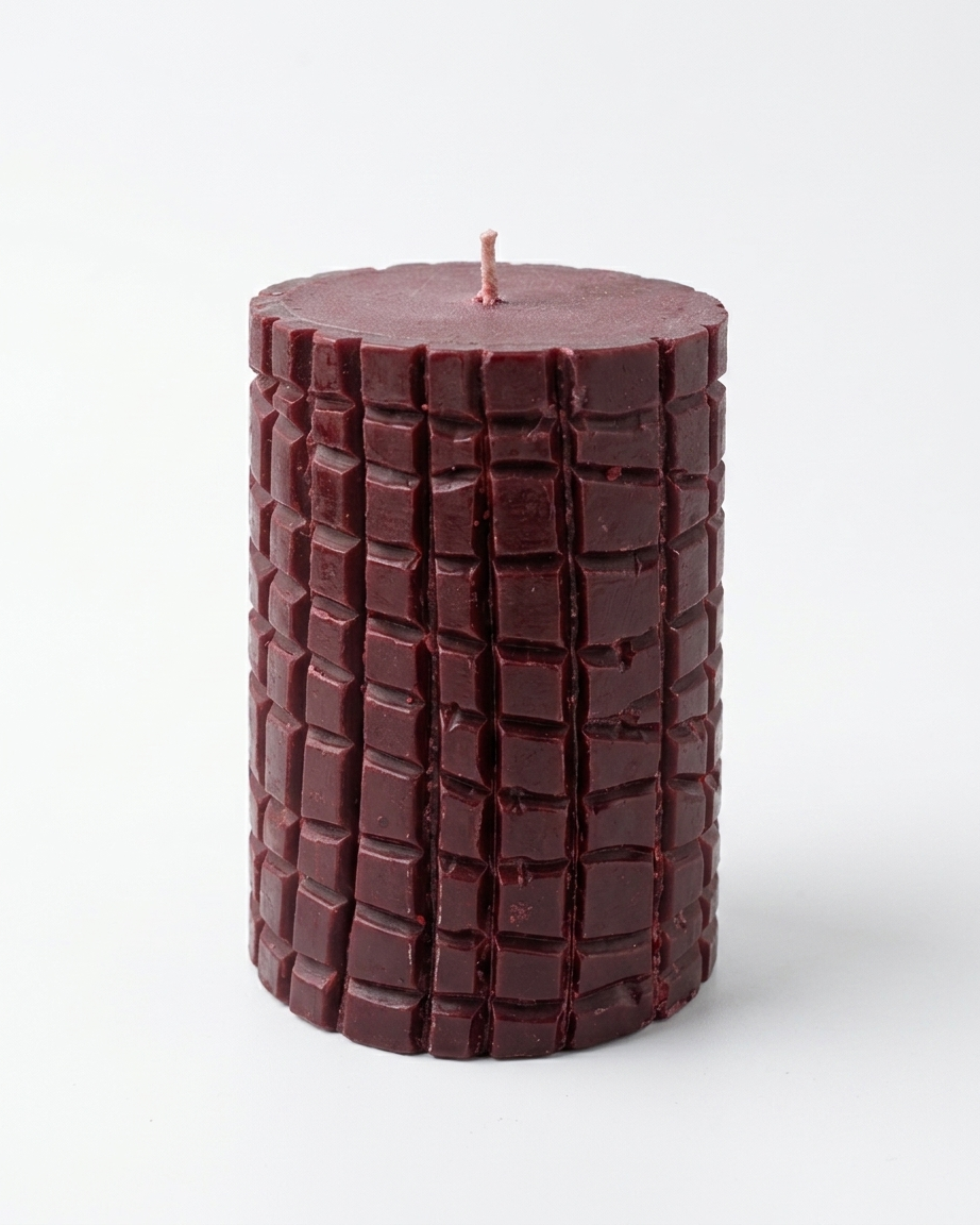 Artisan Sculpted Pillar Candle set of 2 - Velvet Leather